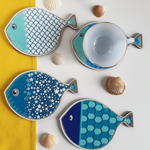 Fish Coasters Set of 4 authentic handmade turkish gift item turkish ceramic art