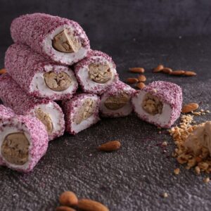 Hibiscus Turkish Delight with Double Hazelnut Paste and Almonds