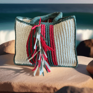 İzmir Hand-Knitted Raffia Fringe Beach Bag