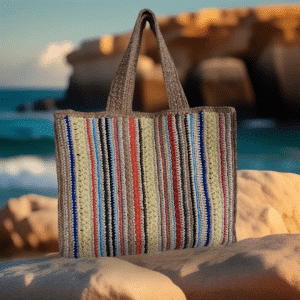 Mimoza Hand-Knitted Multi-Color Striped Raffia Beach Bag