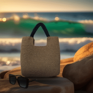 Patara Hand-Knitted Raffia Beach Bag with Contrast Handle
