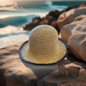 Patara Hand-Knitted Raffia Beach Hat with Contrast Stripe
